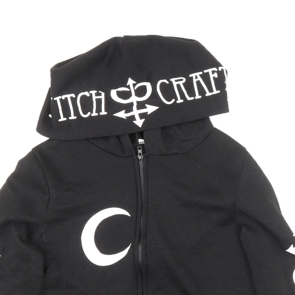 Preworn Womens Black Polyester Full Zip Hoodie Size L Zip - Witchcraft/Moon Print
