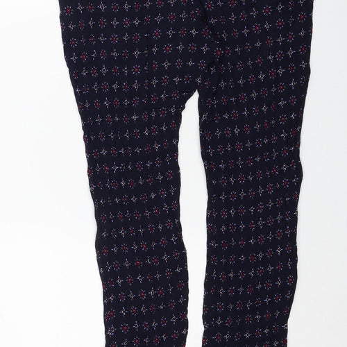 Marks and Spencer Womens Blue Floral Viscose Carrot Trousers Size 14 L26 in Regular Drawstring