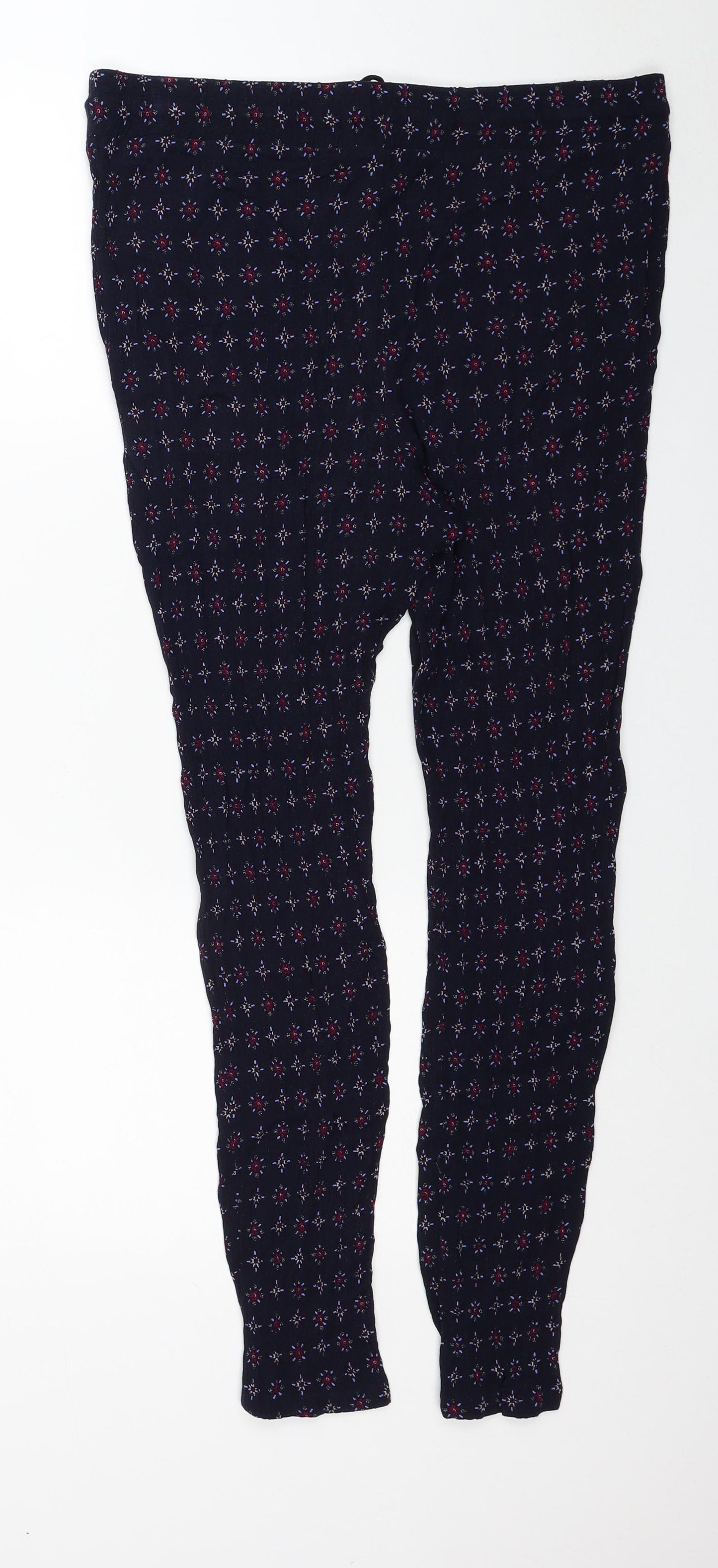 Marks and Spencer Womens Blue Floral Viscose Carrot Trousers Size 14 L26 in Regular Drawstring