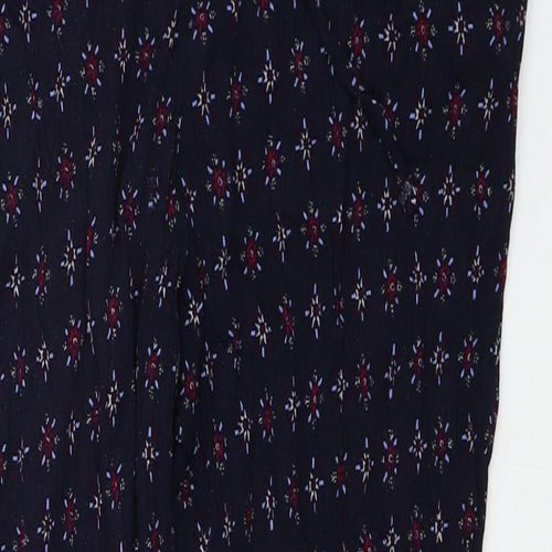 Marks and Spencer Womens Blue Floral Viscose Carrot Trousers Size 14 L26 in Regular Drawstring