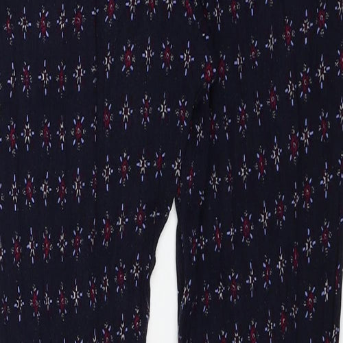 Marks and Spencer Womens Blue Floral Viscose Carrot Trousers Size 14 L26 in Regular Drawstring
