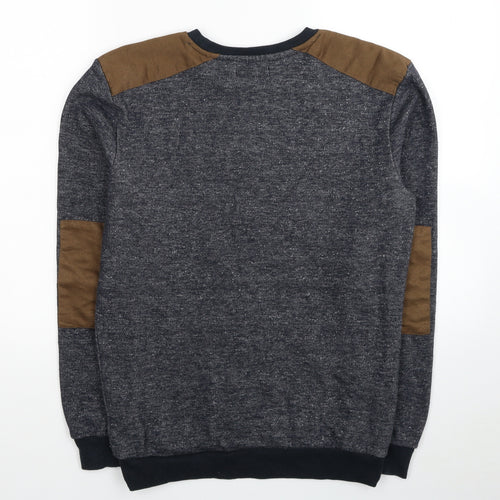 New Look Mens Blue Round Neck Polyester Pullover Jumper Size S - Elbow Patch