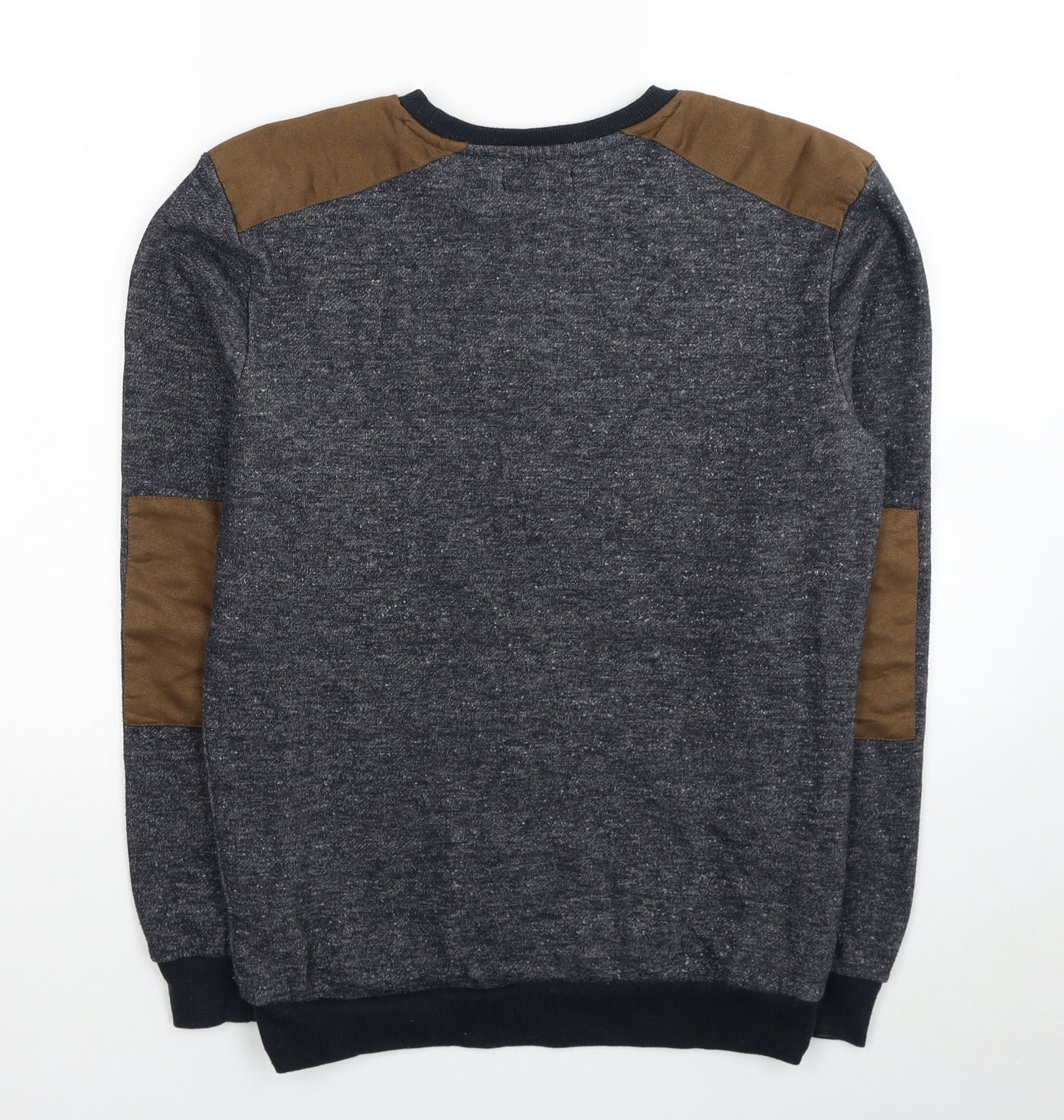 New Look Mens Blue Round Neck Polyester Pullover Jumper Size S - Elbow Patch