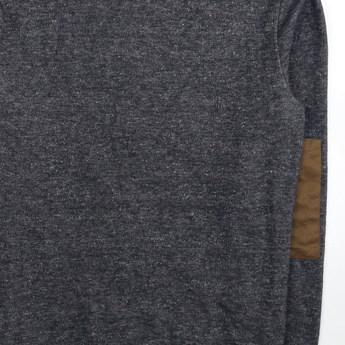 New Look Mens Blue Round Neck Polyester Pullover Jumper Size S - Elbow Patch