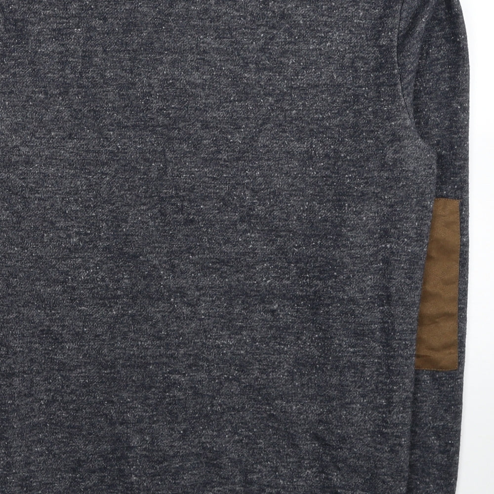 New Look Mens Blue Round Neck Polyester Pullover Jumper Size S - Elbow Patch