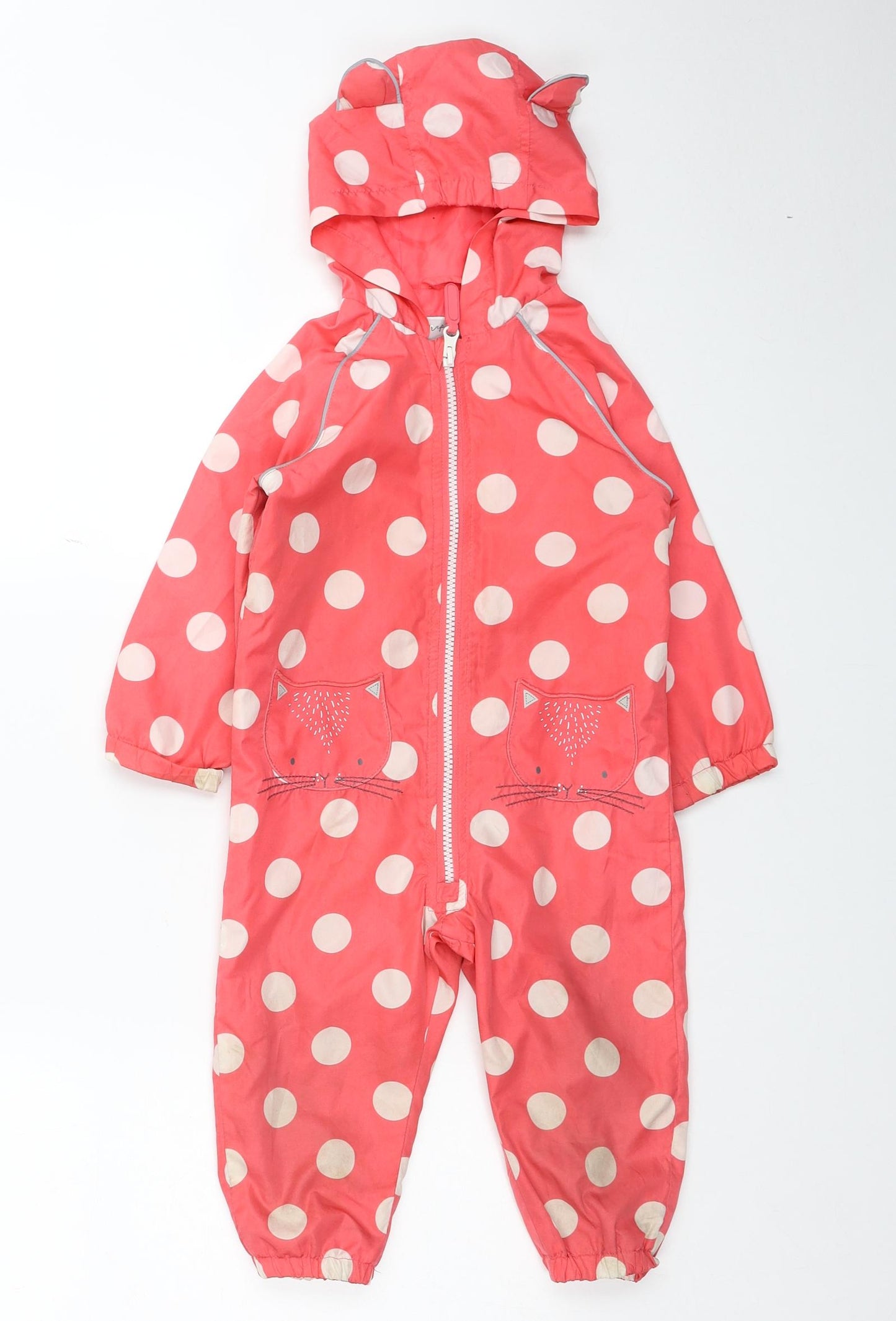 Mothercare Girls Pink Polka Dot 3-in-1 Jacket Snowsuit Size 12-18 Months Zip - Kitty Print