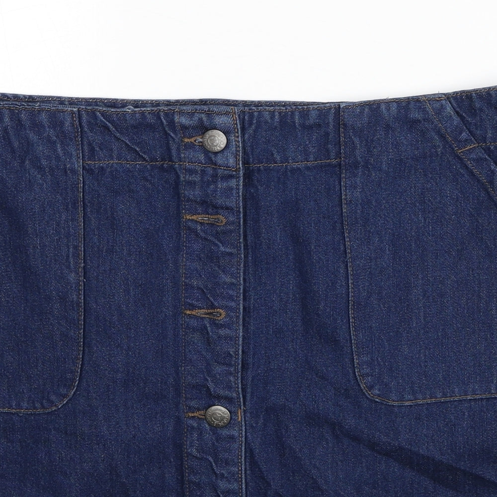 Joanie Womens Blue Cotton Mini Skirt Size 18 Button