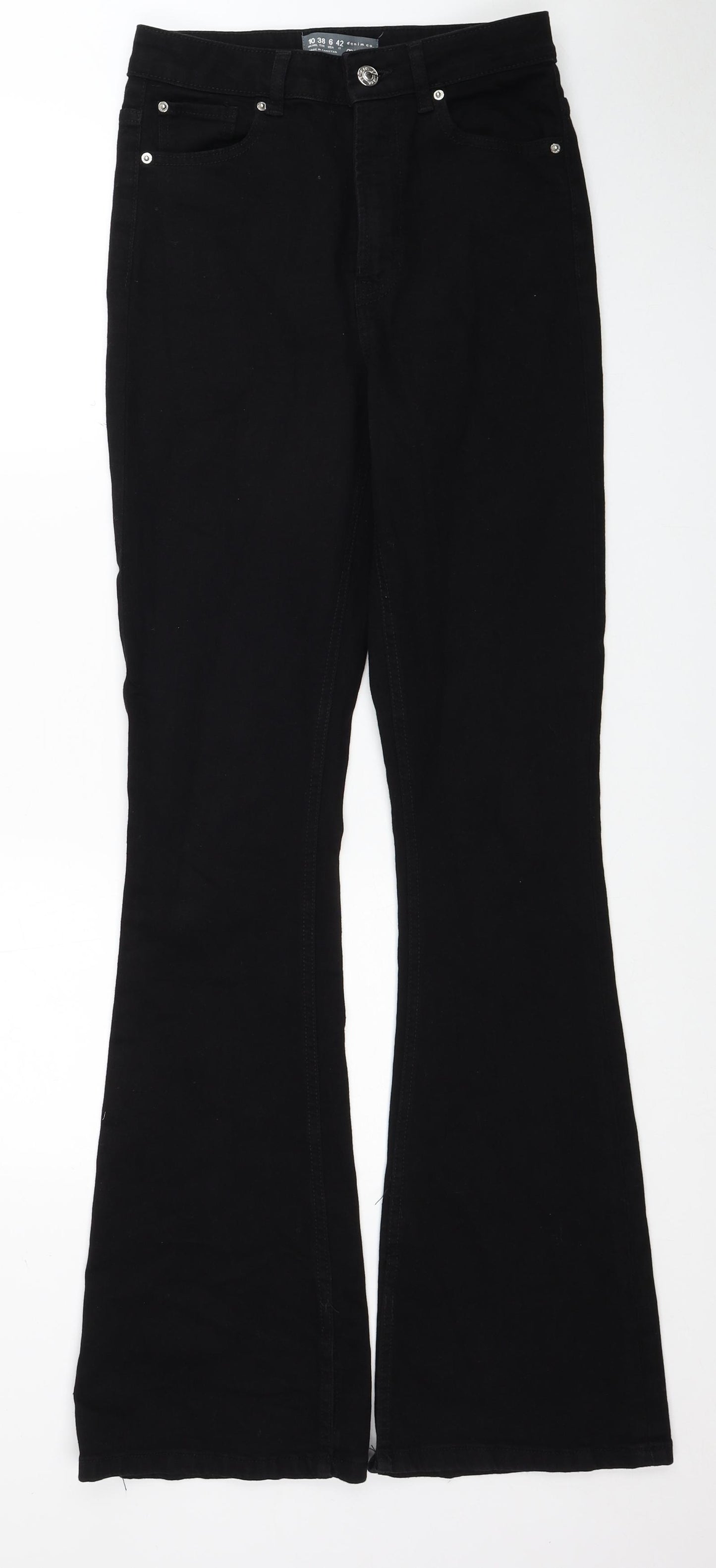 Primark Womens Black Cotton Flared Jeans Size 10 L33 in Regular Zip
