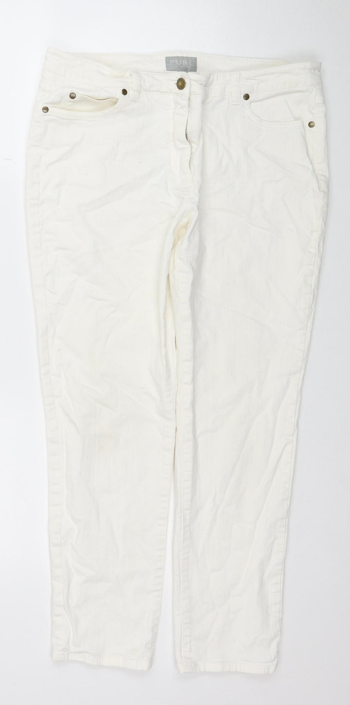 Pure Womens White Cotton Skinny Jeans Size 14 L25 in Regular Zip