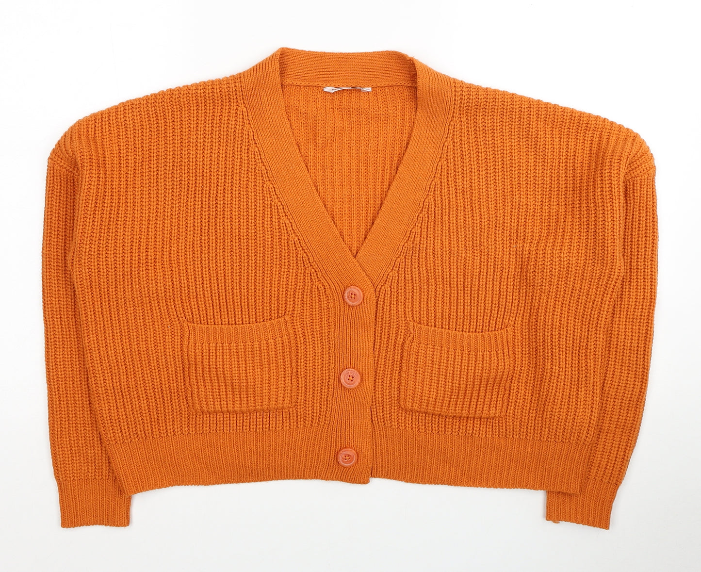 PEP&CO Womens Orange V-Neck Acrylic Cardigan Jumper Size S