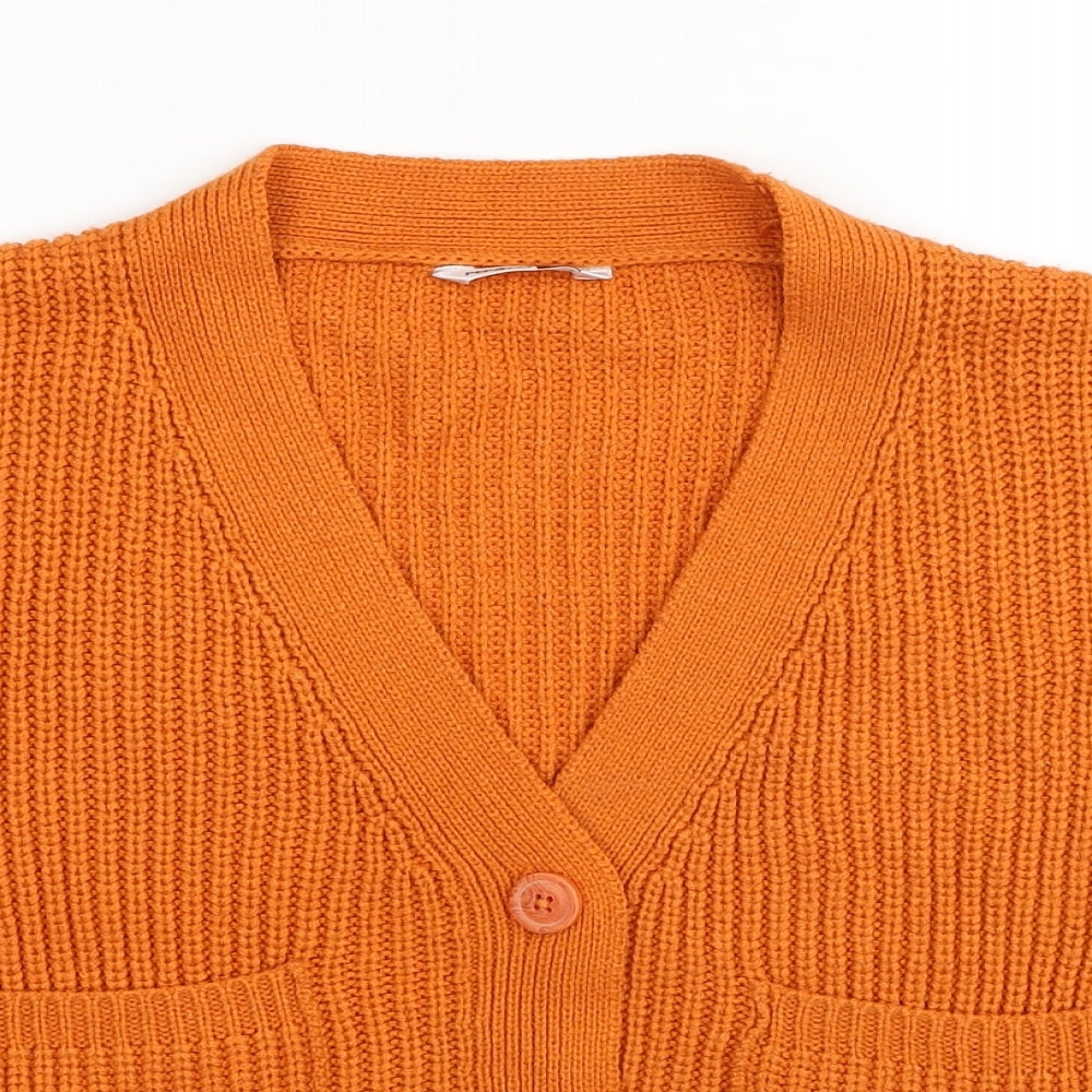PEP&CO Womens Orange V-Neck Acrylic Cardigan Jumper Size S