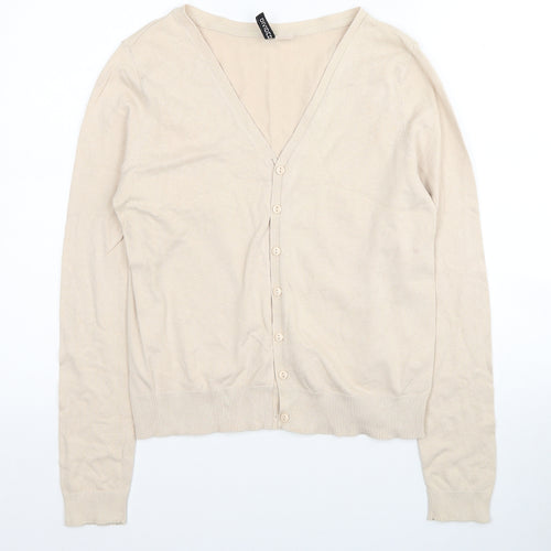 H&M Womens Beige V-Neck Cotton Cardigan Jumper Size M