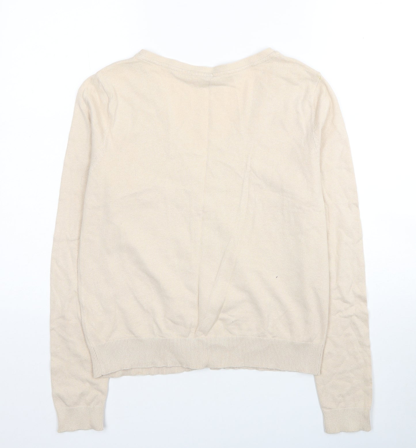 H&M Womens Beige V-Neck Cotton Cardigan Jumper Size M