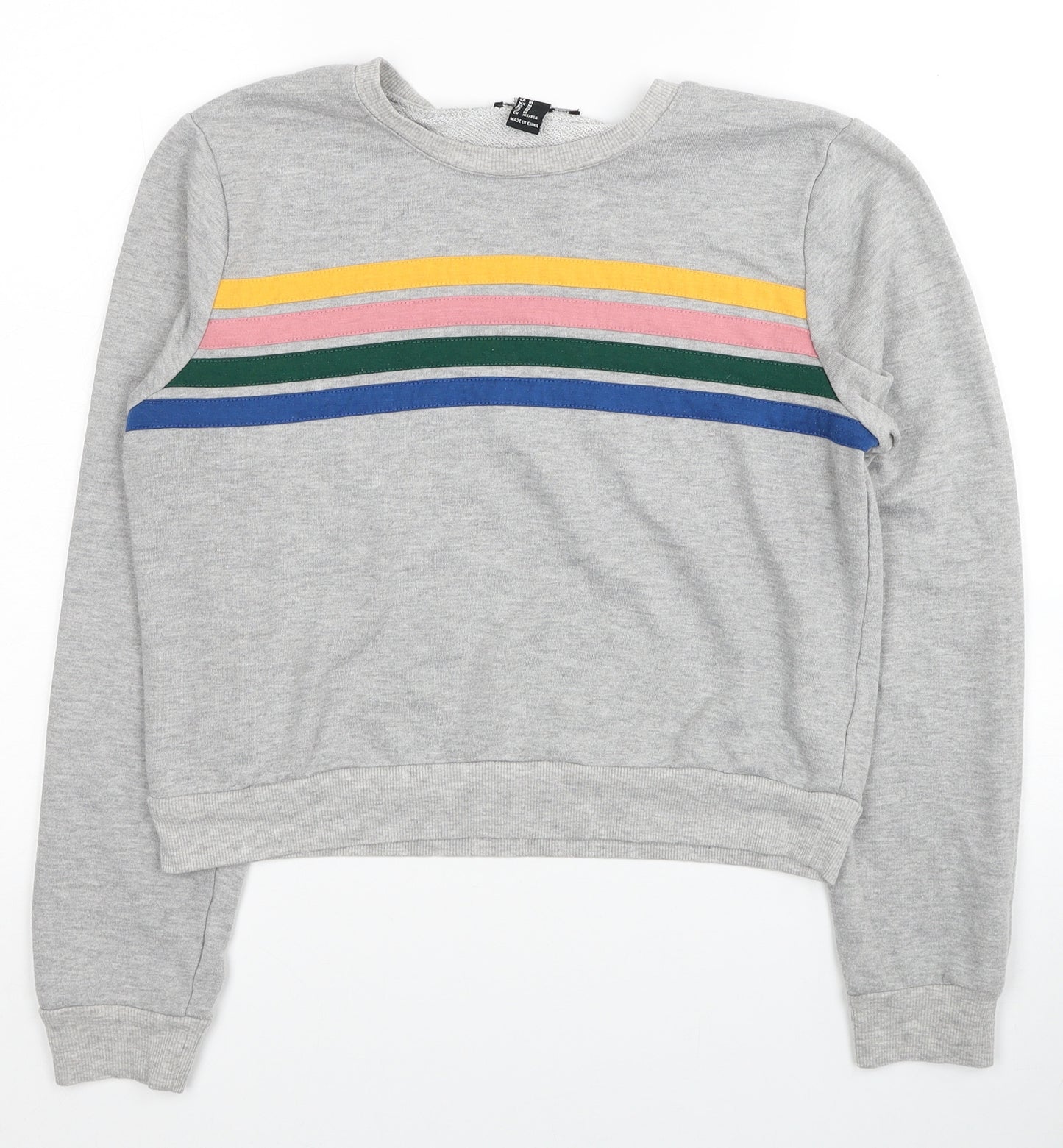 FOREVER 21 Womens Grey Striped Polyester Pullover Sweatshirt Size M Pullover