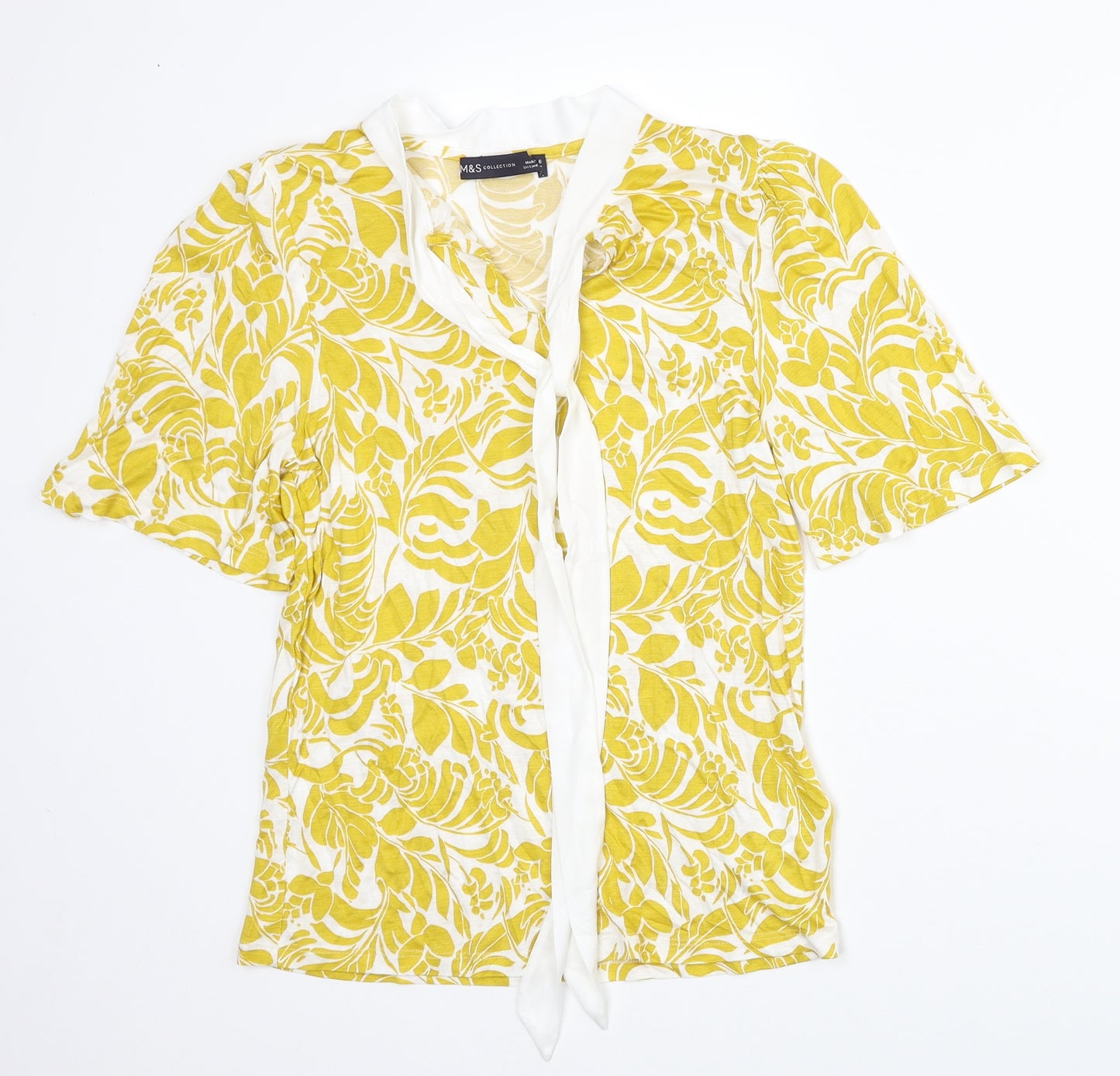 Marks and Spencer Womens Yellow Floral Viscose Basic Blouse Size 6 V-Neck