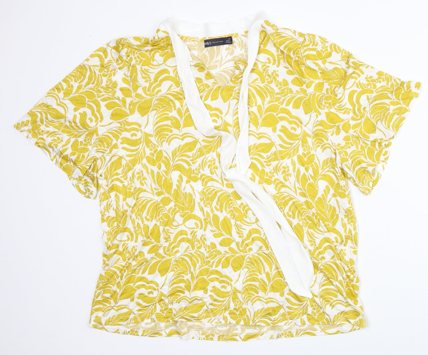 Marks and Spencer Womens Yellow Floral Viscose Basic Blouse Size 20 V-Neck