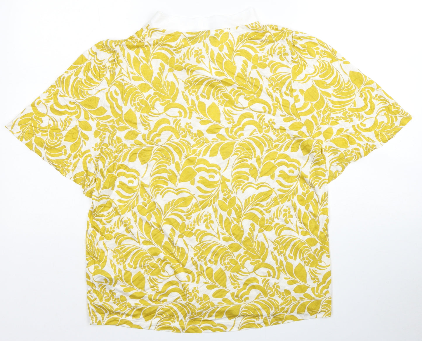 Marks and Spencer Womens Yellow Floral Viscose Basic Blouse Size 20 V-Neck