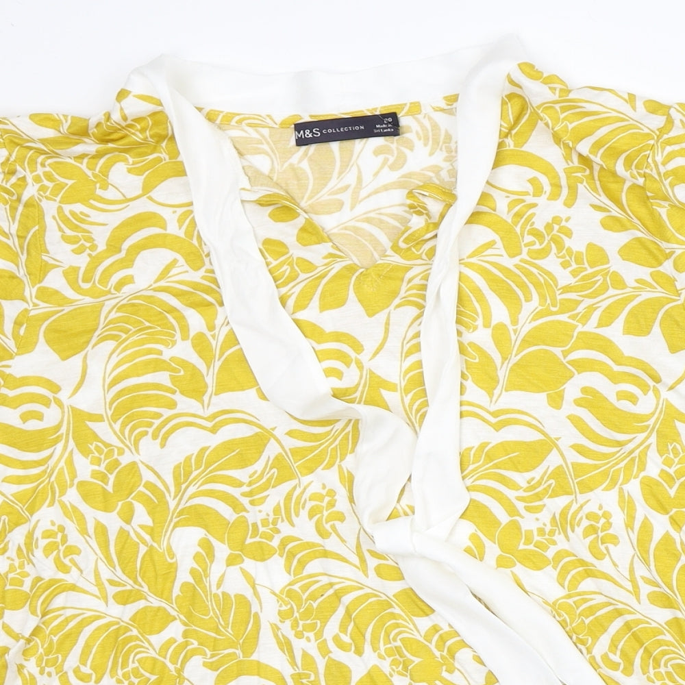Marks and Spencer Womens Yellow Floral Viscose Basic Blouse Size 20 V-Neck