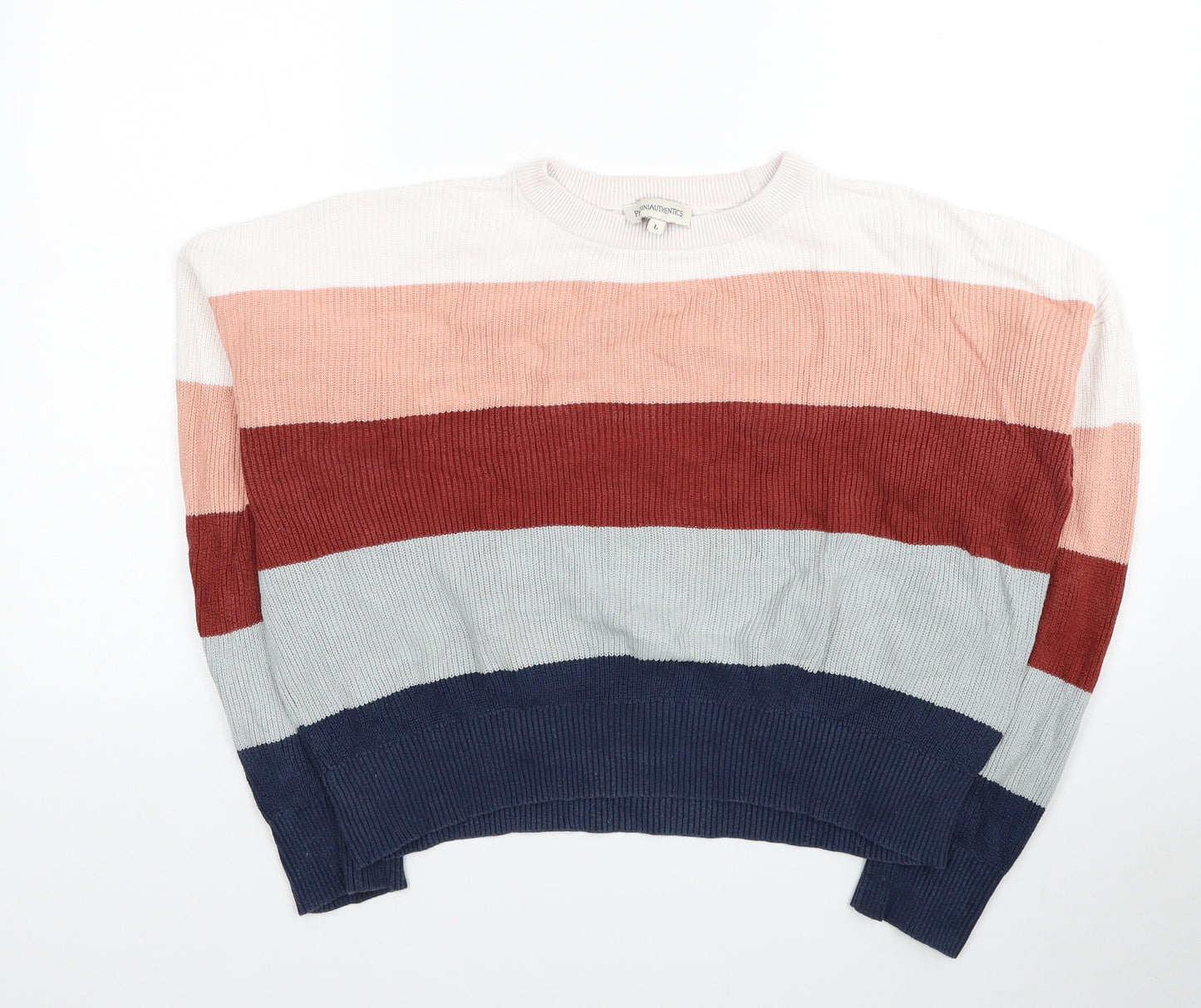 Padini Authentics Womens Multicoloured Round Neck Striped Cotton Pullover Jumper Size L - Colorblock Pattern