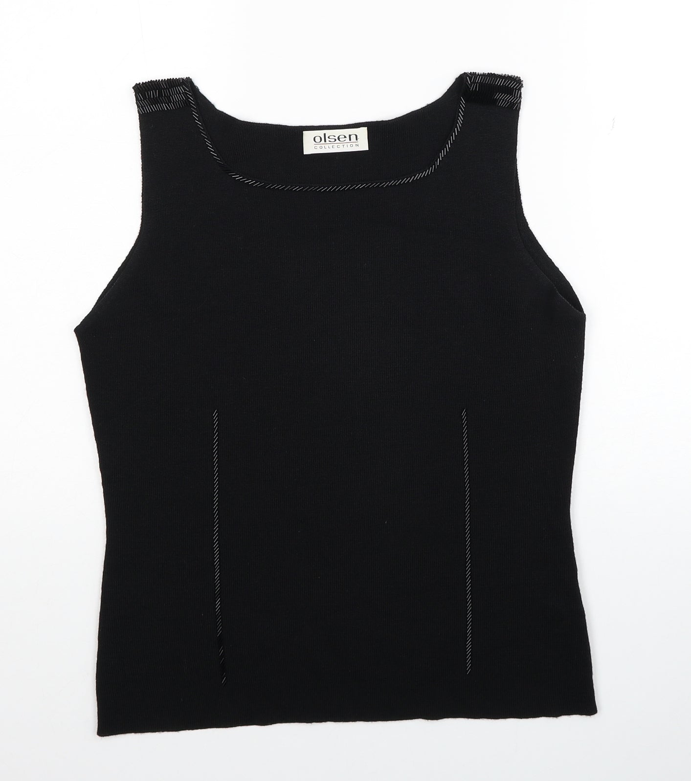 Olsen Womens Black Wool Basic Tank Size 12 Boat Neck