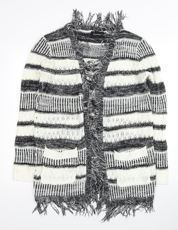 MINKPINK Womens Multicoloured V-Neck Striped Acrylic Cardigan Jumper Size XS
