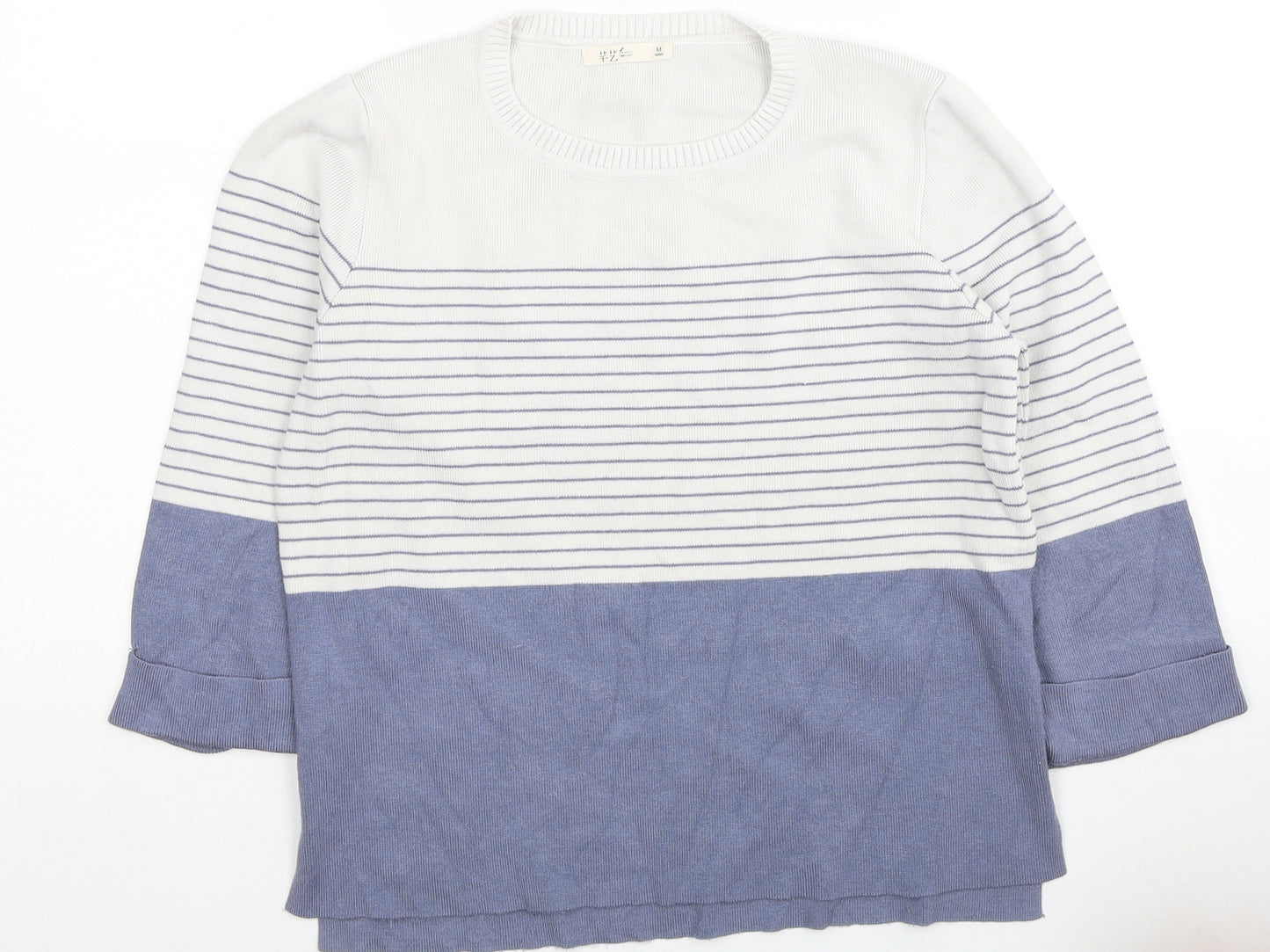 TZ Womens Blue Colourblock Cotton Jersey T-Shirt Size M Round Neck