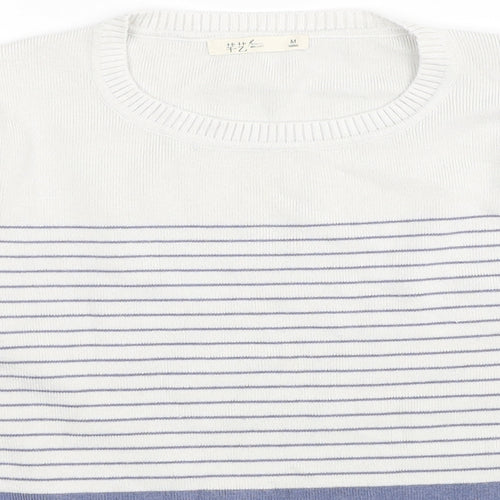 TZ Womens Blue Colourblock Cotton Jersey T-Shirt Size M Round Neck