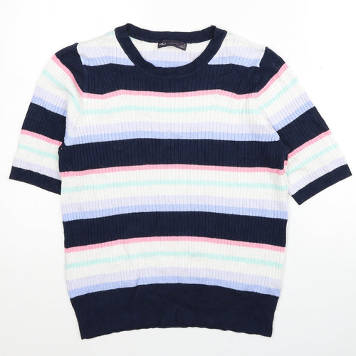 Garfield & Marks Womens Multicoloured Round Neck Striped Viscose Pullover Jumper Size 16 - Ribbed