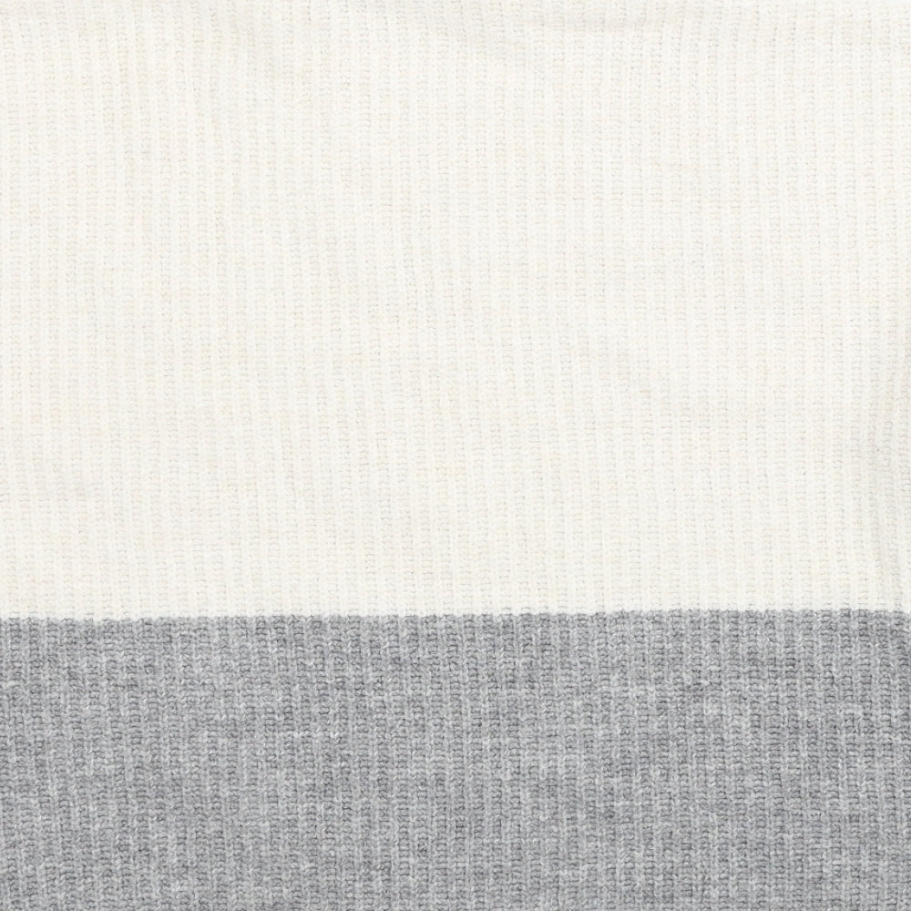 New Look Womens White Mock Neck Acrylic Pullover Jumper Size L - Colorblock Pattern