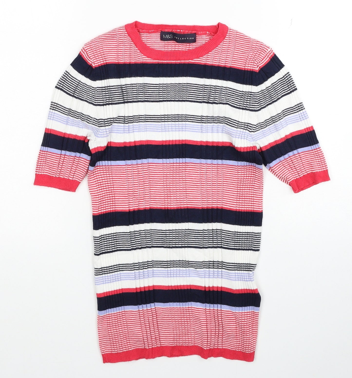 Marks and Spencer Womens Multicoloured Round Neck Striped Acrylic Pullover Jumper Size 6 - Ribbed