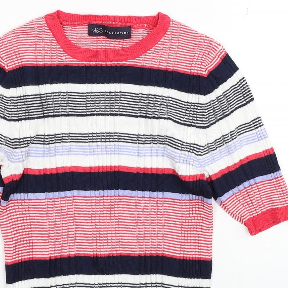 Marks and Spencer Womens Multicoloured Round Neck Striped Acrylic Pullover Jumper Size 6 - Ribbed