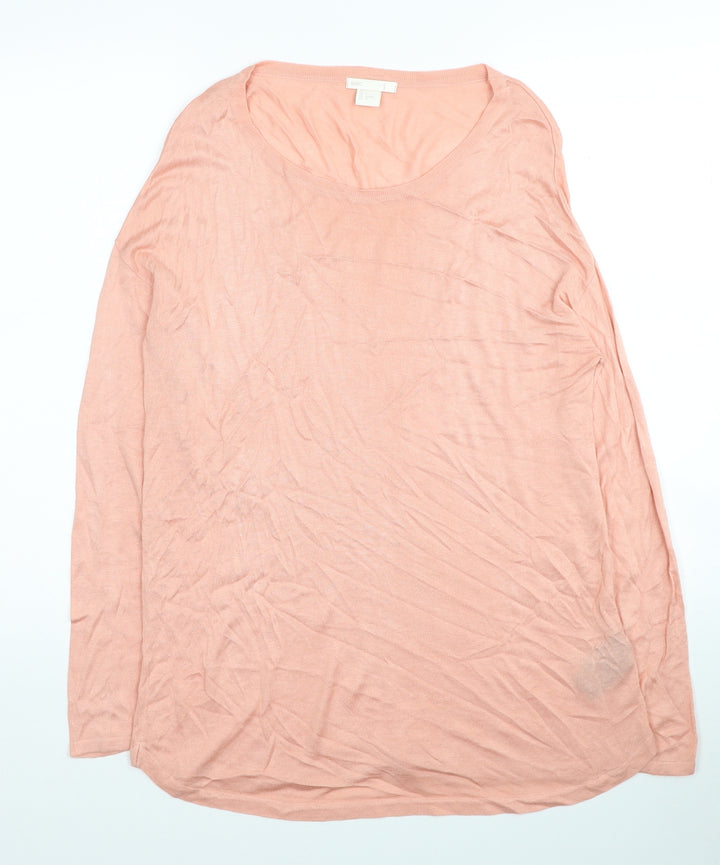 H&M Womens Pink Scoop Neck Viscose Tunic Jumper Size S
