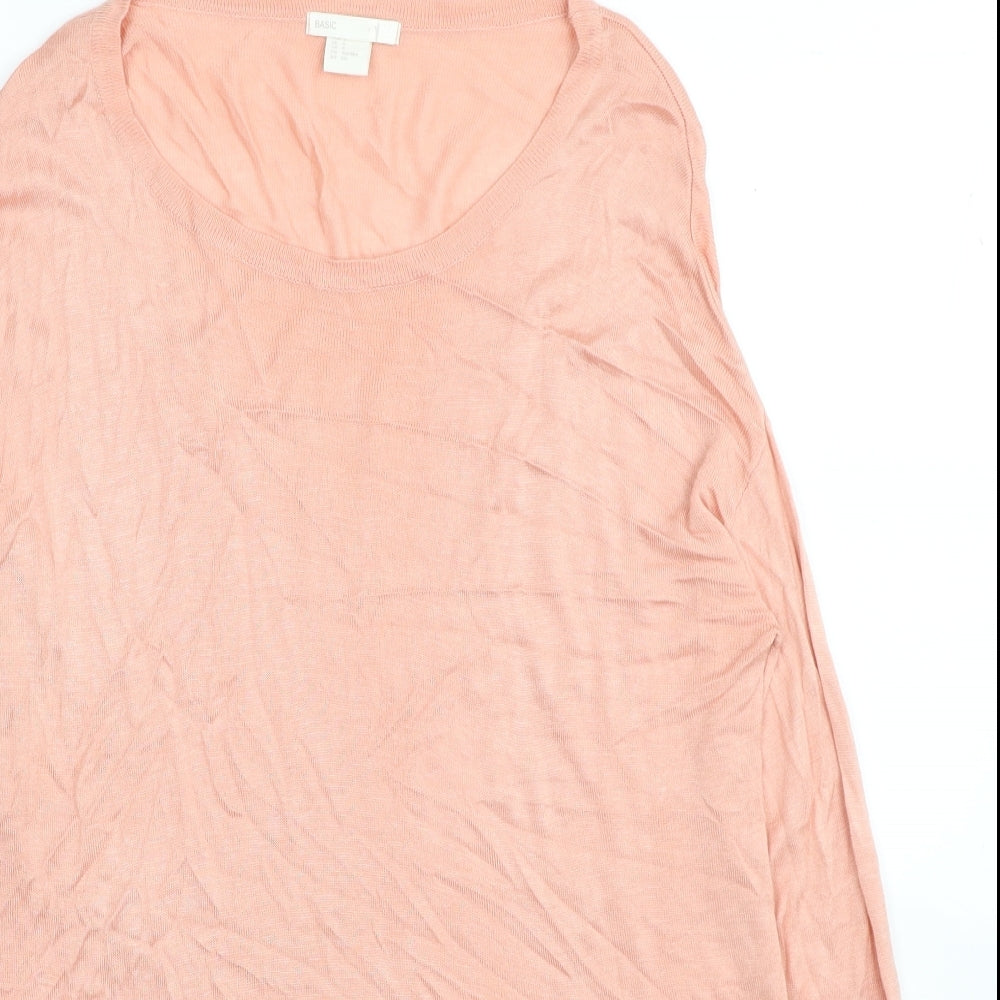 H&M Womens Pink Scoop Neck Viscose Tunic Jumper Size S