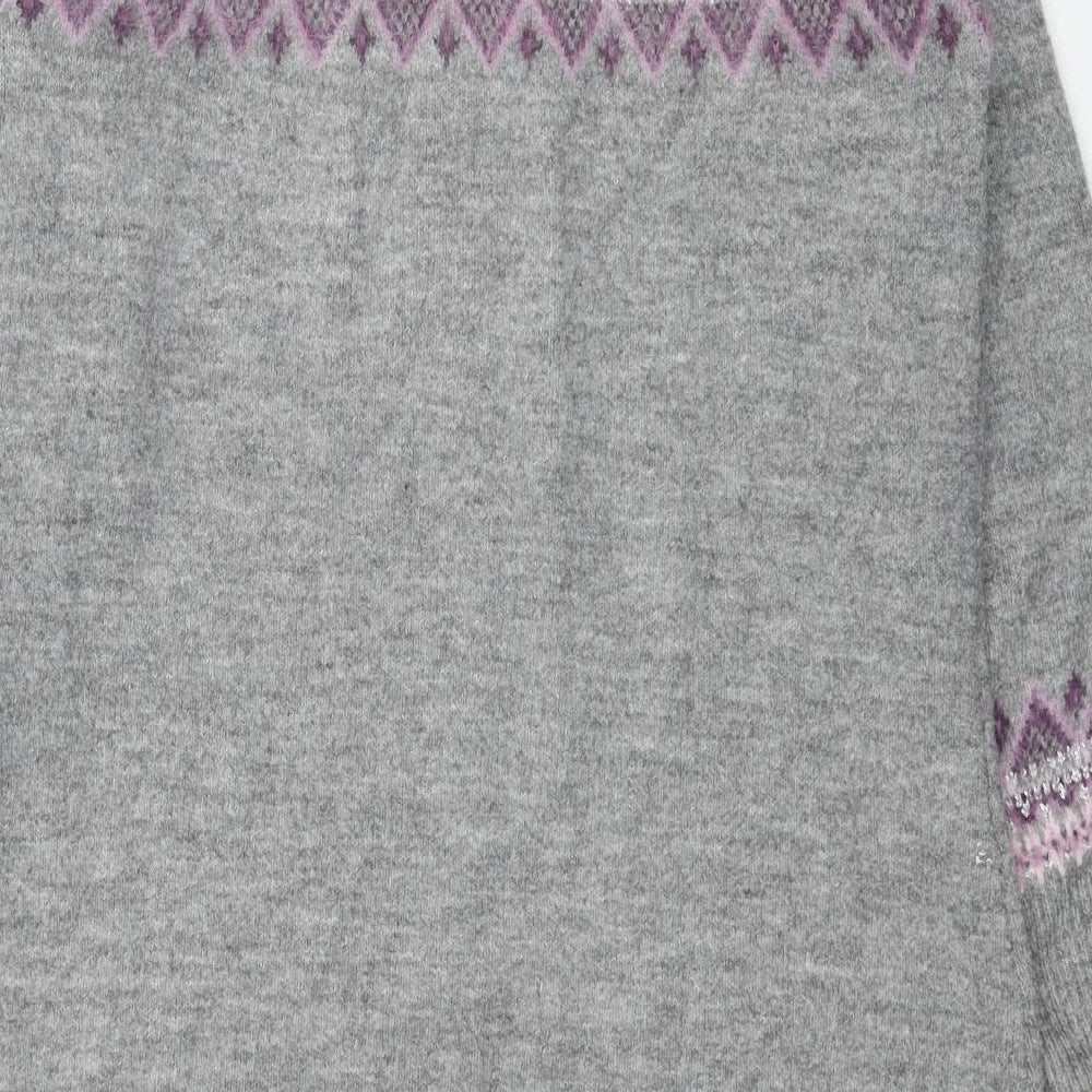 M&Co Womens Grey Fair Isle Acrylic Jumper Dress Size 12 Round Neck Pullover