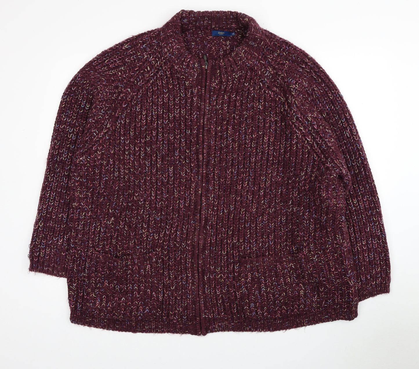Cotton Traders Womens Red High Neck Acrylic Cardigan Jumper Size 26