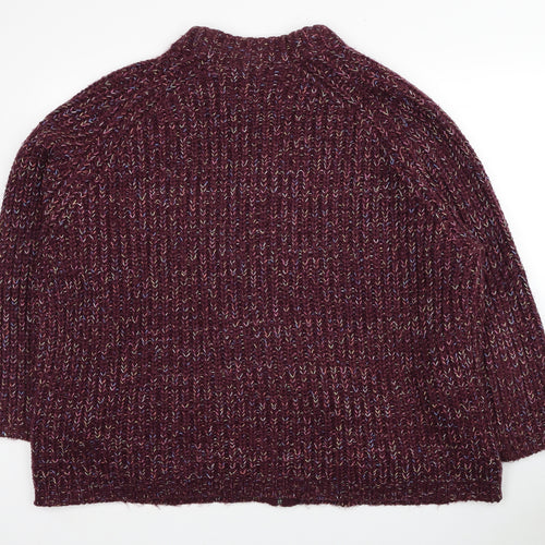 Cotton Traders Womens Red High Neck Acrylic Cardigan Jumper Size 26