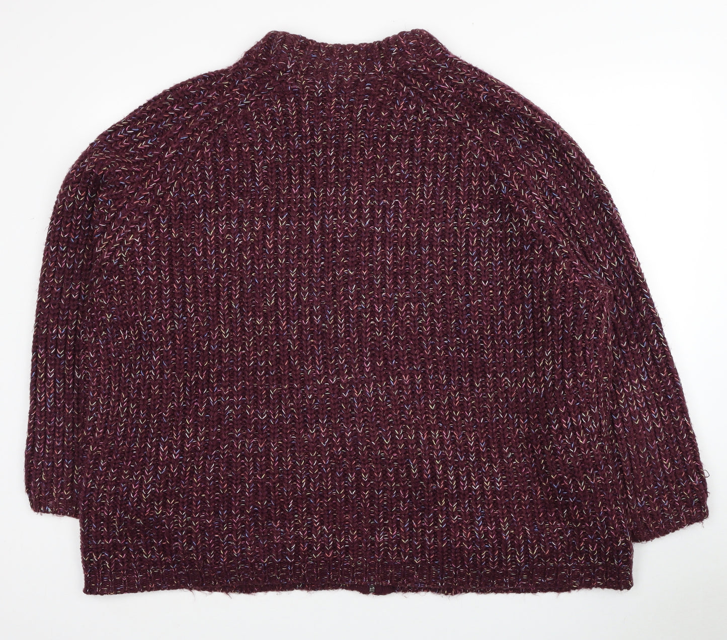 Cotton Traders Womens Red High Neck Acrylic Cardigan Jumper Size 26