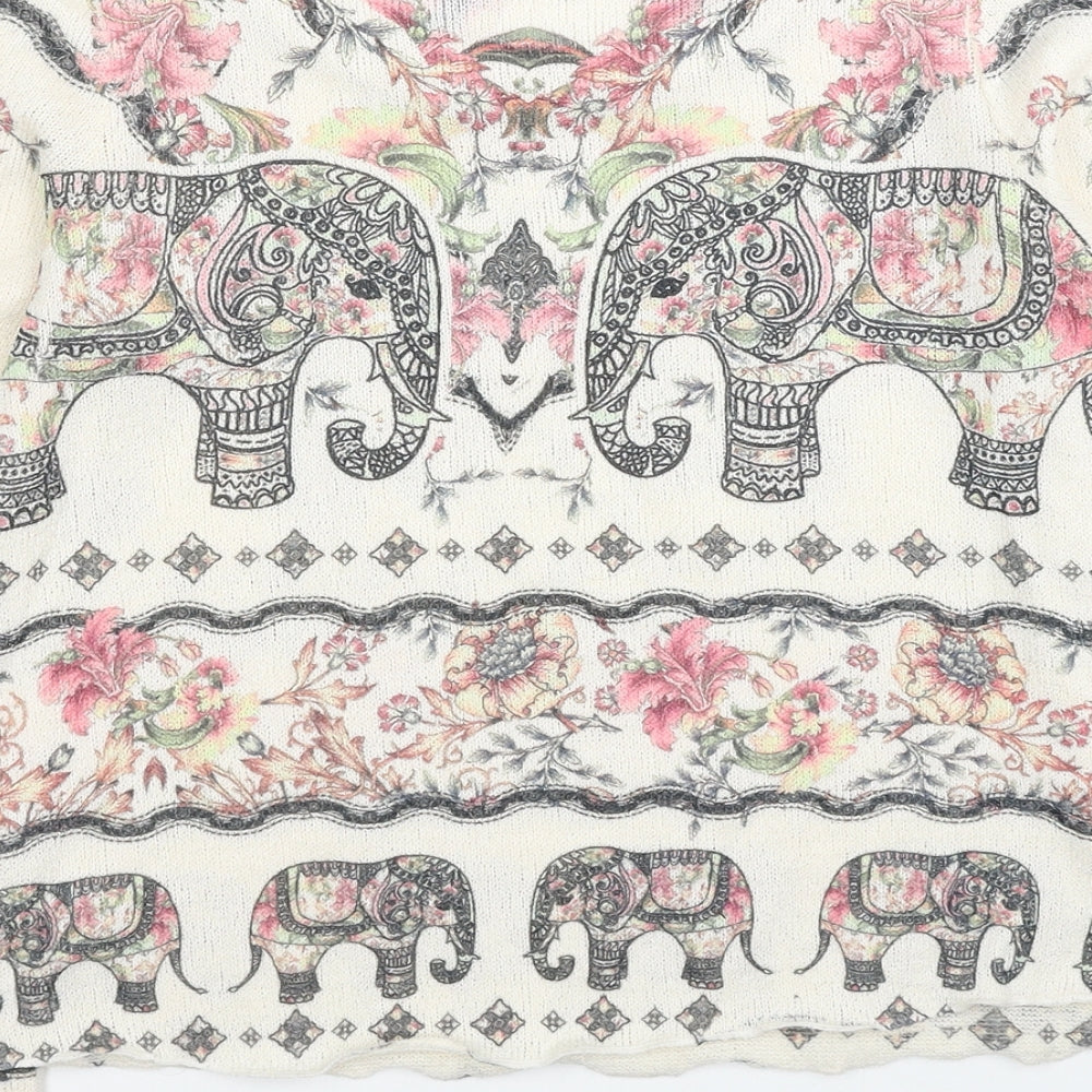 Gaza USA Womens Beige Round Neck Floral Polyester Pullover Jumper Size M - Elephants