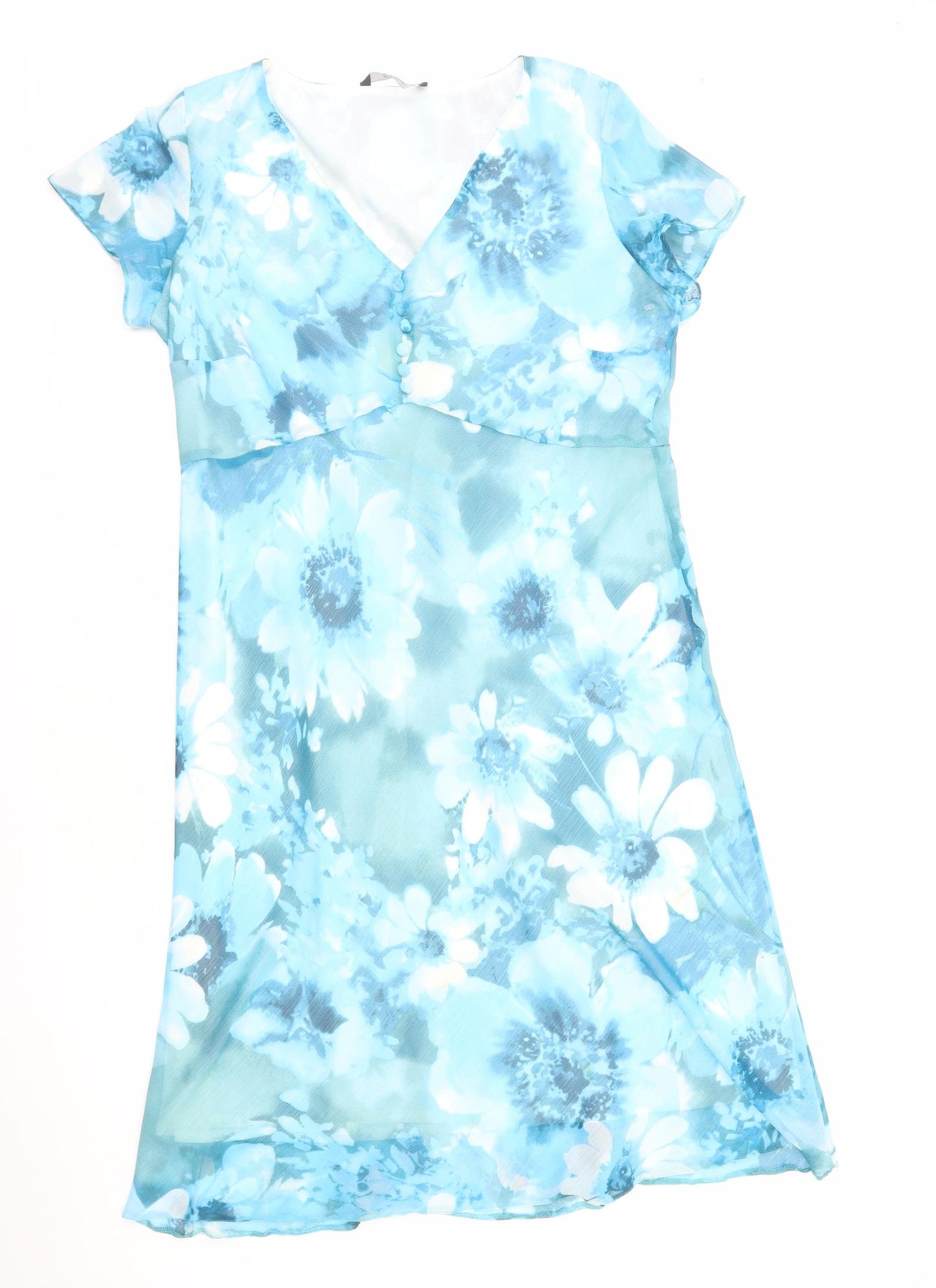 Berkertex Womens Blue Floral Polyester A-Line Size 18 V-Neck Pullover