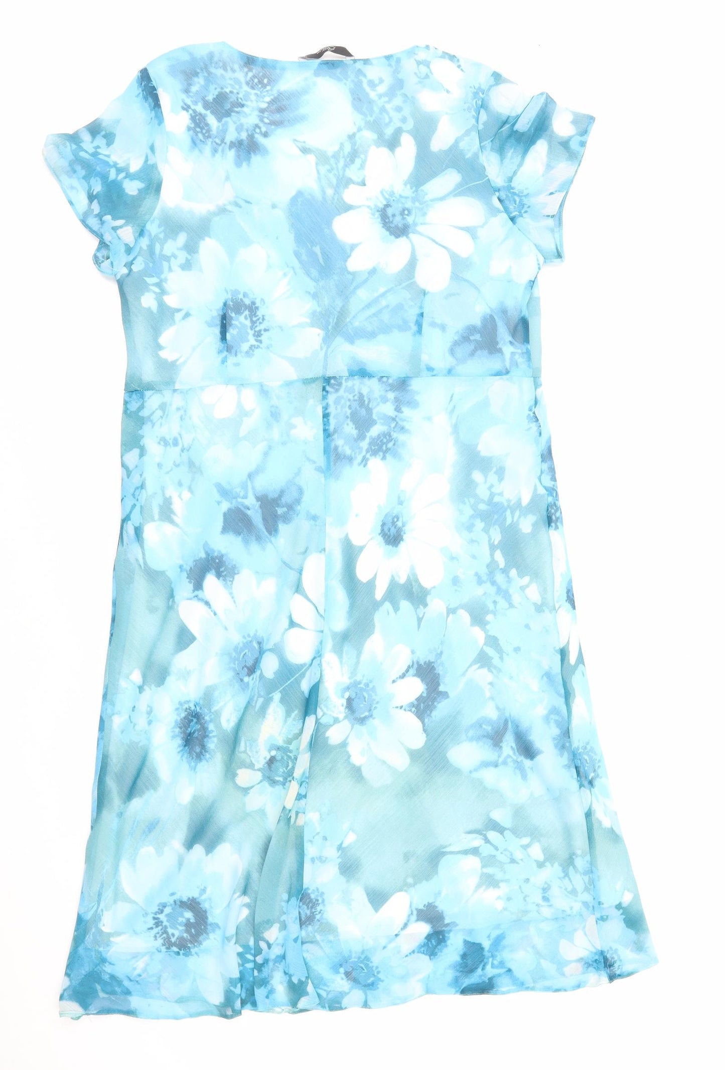 Berkertex Womens Blue Floral Polyester A-Line Size 18 V-Neck Pullover