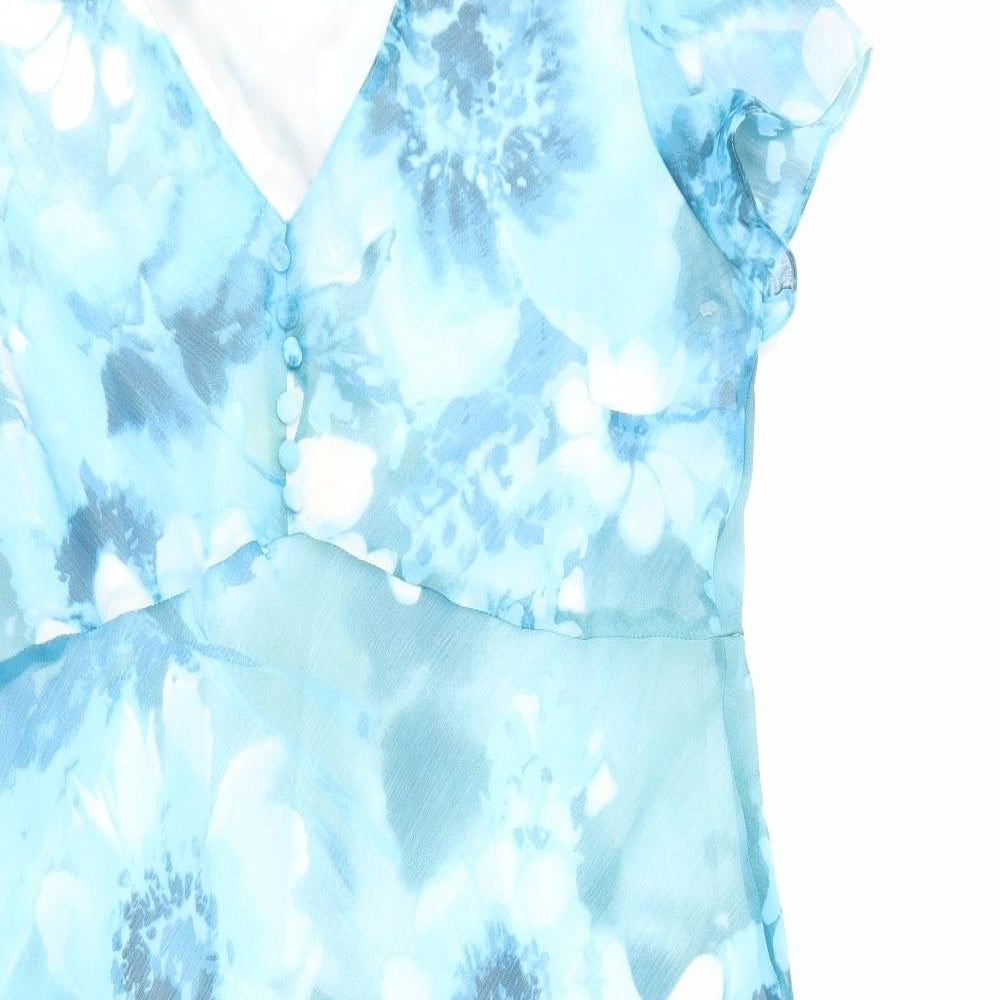 Berkertex Womens Blue Floral Polyester A-Line Size 18 V-Neck Pullover