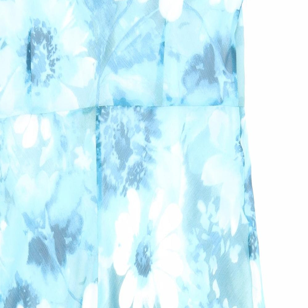 Berkertex Womens Blue Floral Polyester A-Line Size 18 V-Neck Pullover