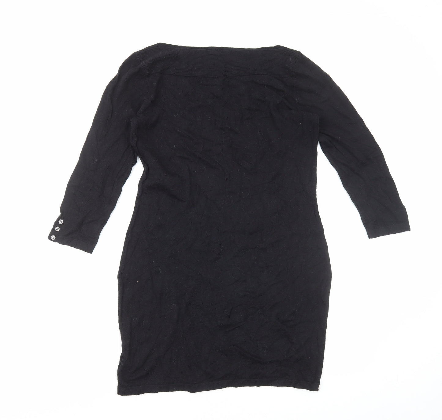 NEXT Womens Black Cotton Jumper Dress Size 12 Boat Neck Pullover