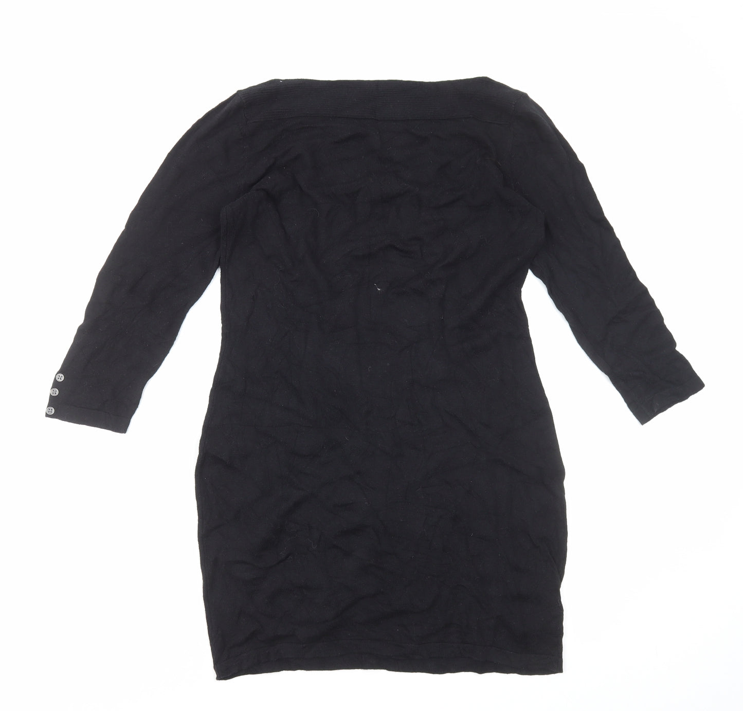 NEXT Womens Black Cotton Jumper Dress Size 12 Boat Neck Pullover