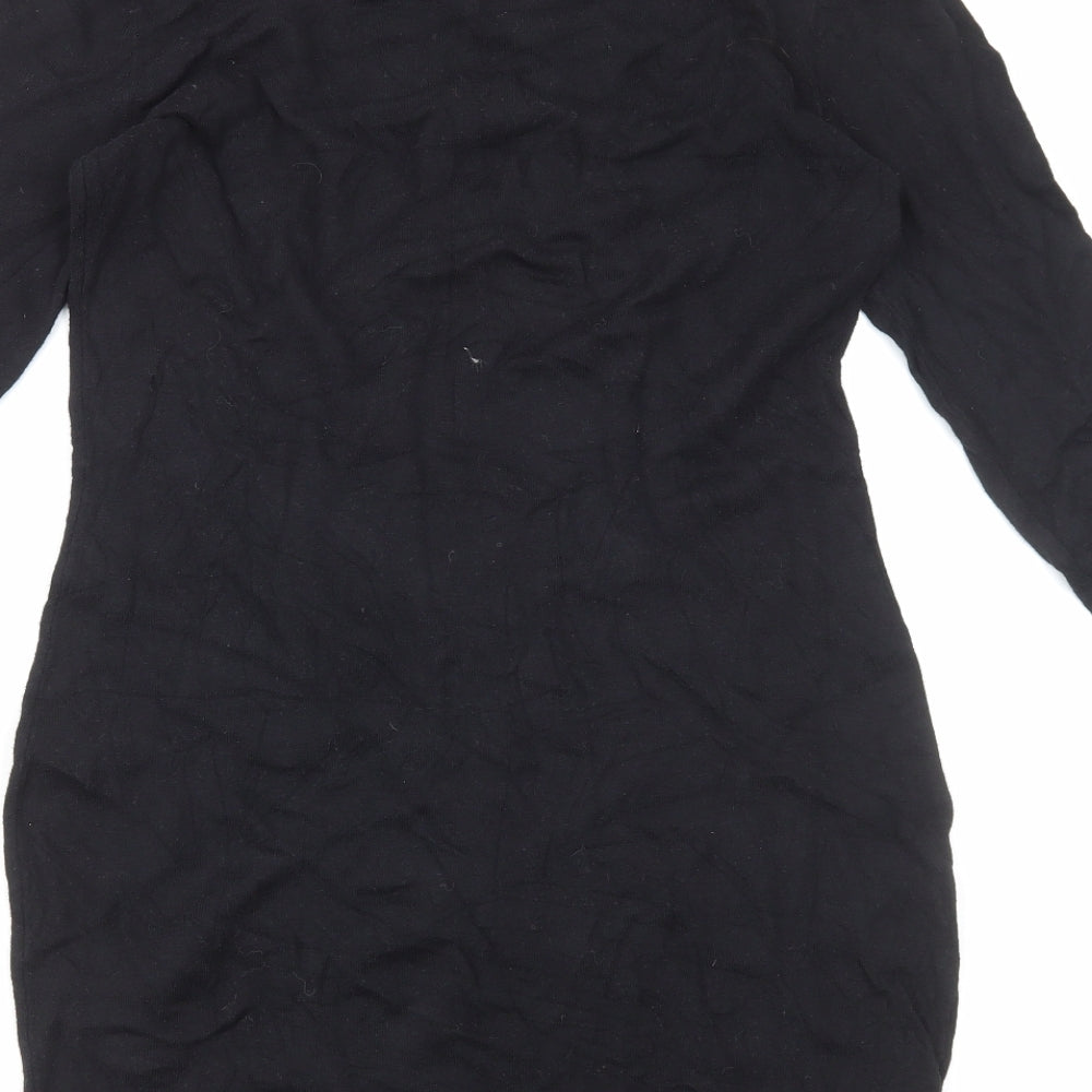 NEXT Womens Black Cotton Jumper Dress Size 12 Boat Neck Pullover