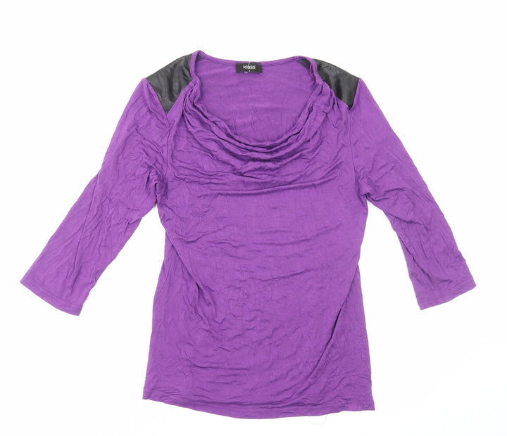 Klass Womens Purple Polyester Basic T-Shirt Size S Cowl Neck