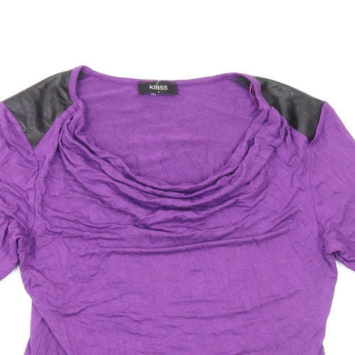 Klass Womens Purple Polyester Basic T-Shirt Size S Cowl Neck