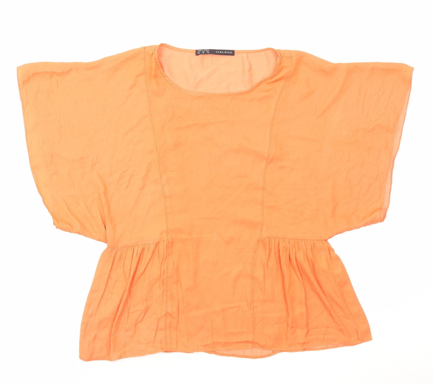 Zara Womens Orange Polyester Basic Blouse Size XS Round Neck