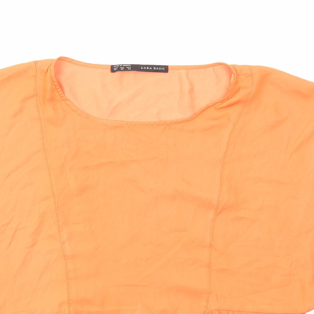 Zara Womens Orange Polyester Basic Blouse Size XS Round Neck