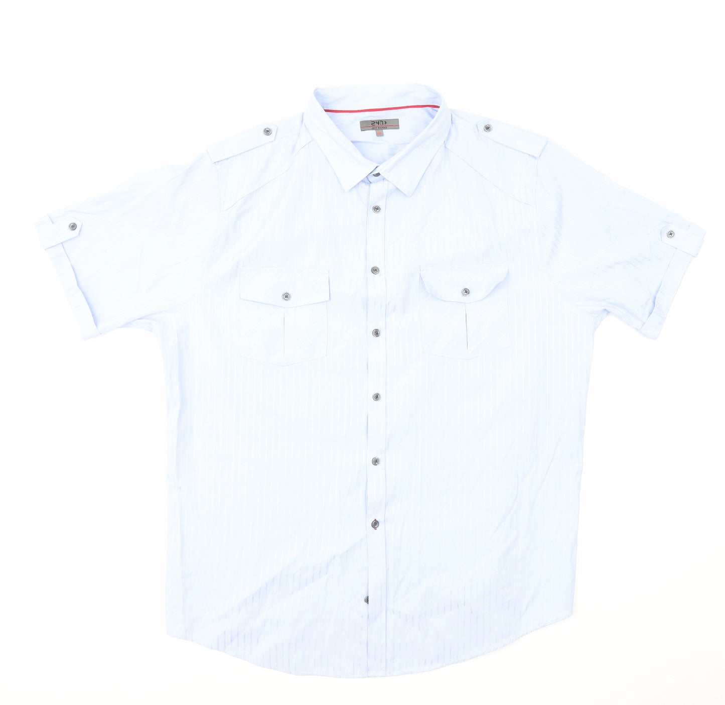 Jeff Banks Mens Blue Striped Polyester Button-Up Size 2XL Collared Button